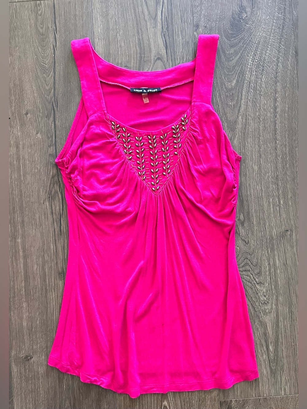 Cable & Gauge Beaded Scoop Neck Tank Top - Fuchsia
